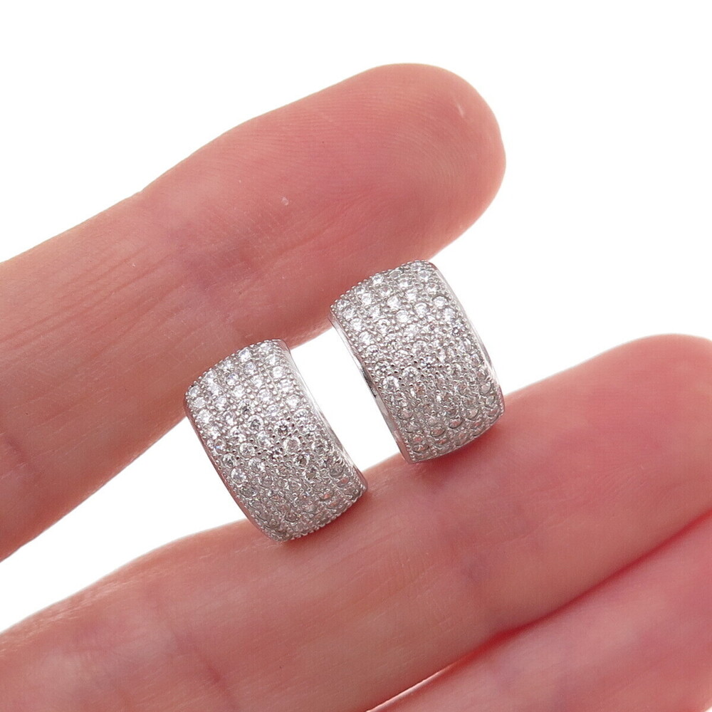 925 Sterling Silver Round-Cut C Z Hoop Earrings
